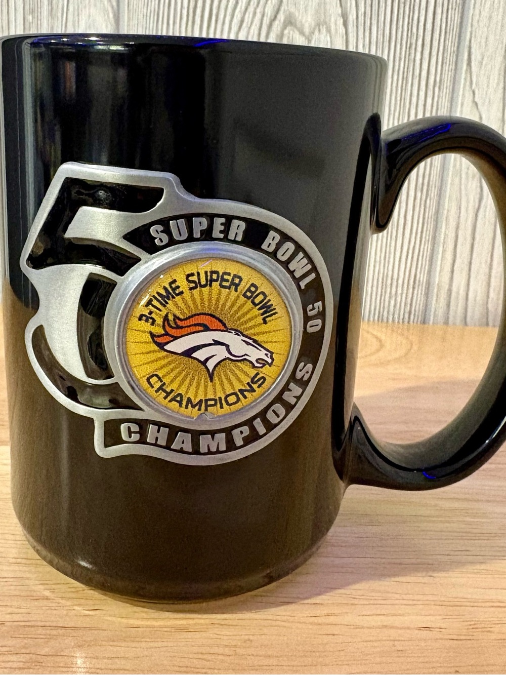 Denver Broncos Super Bowl 50 Champions Mug Black NFL Coffee Cup SB50 3X Champs